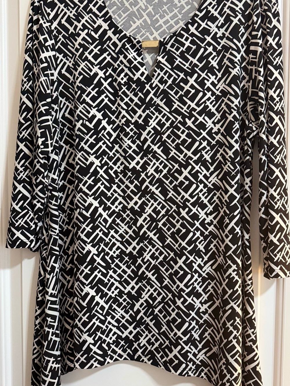 Cato XL Black White Abstract Print Tunic Top 3/4 Sleeve NWOT
